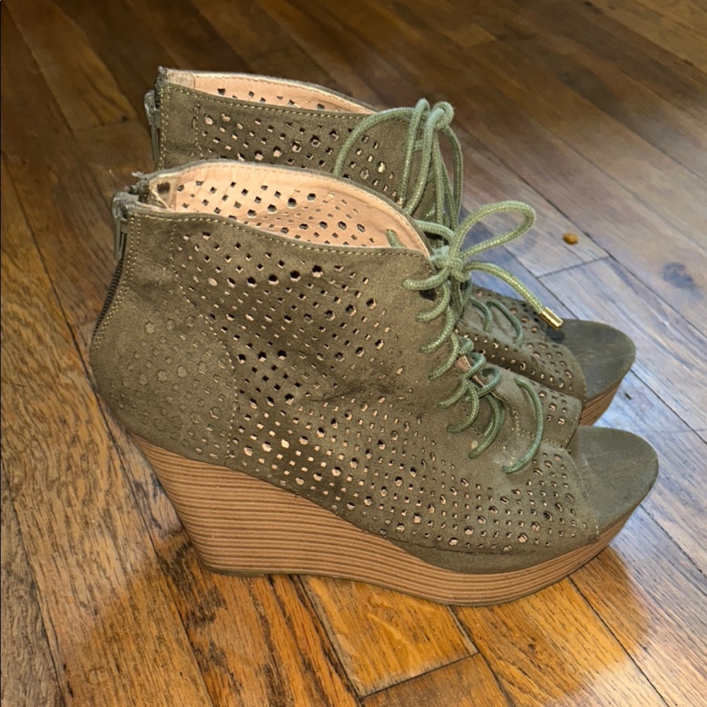 Olive Green Wedge Ankle Boots